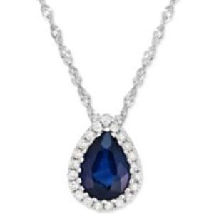 Sapphire (3/4 ct) & Diamond Necklace in 14k White Gold